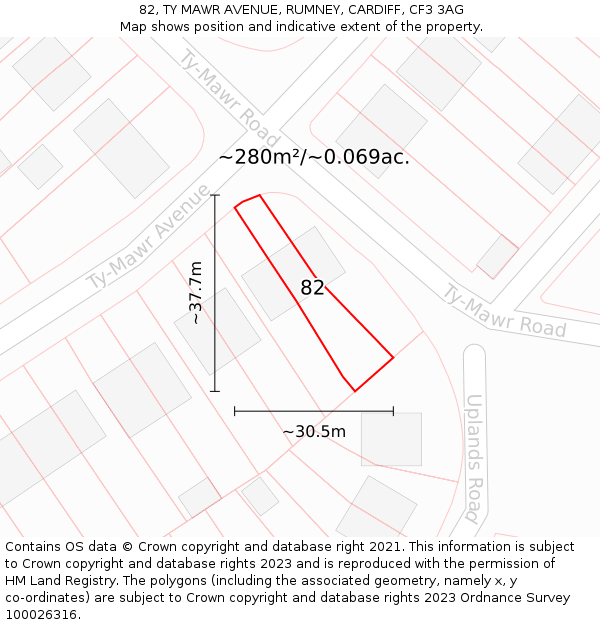 82, TY MAWR AVENUE, RUMNEY, CARDIFF, CF3 3AG: Plot and title map