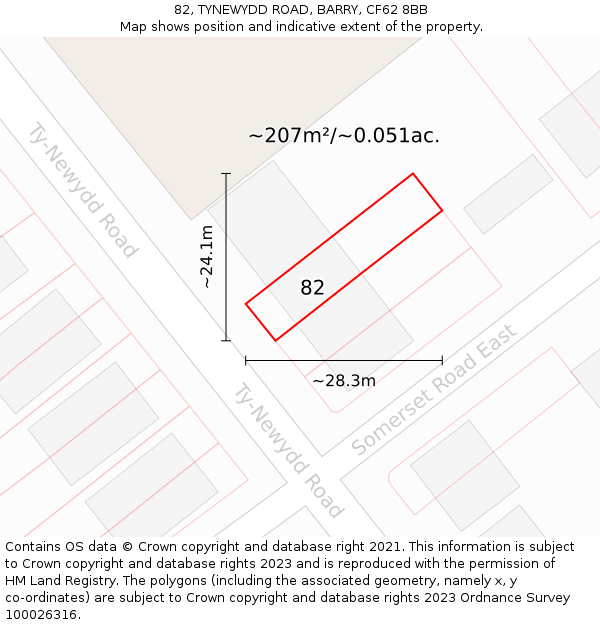 82, TYNEWYDD ROAD, BARRY, CF62 8BB: Plot and title map