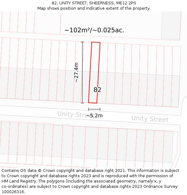 82, UNITY STREET, SHEERNESS, ME12 2PS: Plot and title map