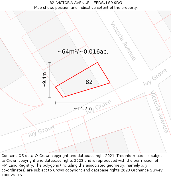 82, VICTORIA AVENUE, LEEDS, LS9 9DG: Plot and title map