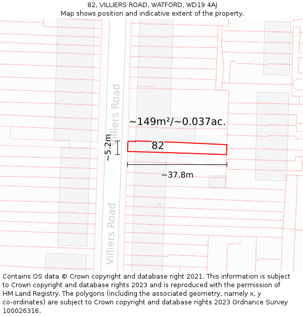 82, VILLIERS ROAD, WATFORD, WD19 4AJ: Plot and title map