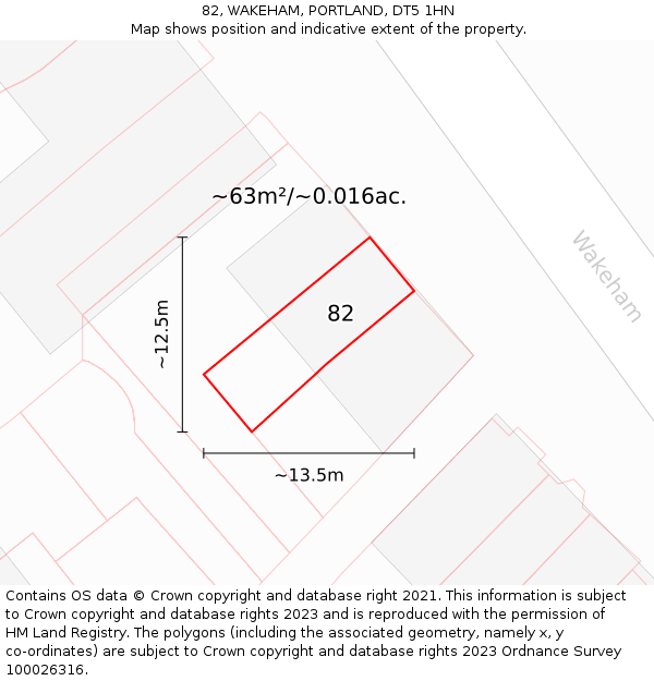 82, WAKEHAM, PORTLAND, DT5 1HN: Plot and title map