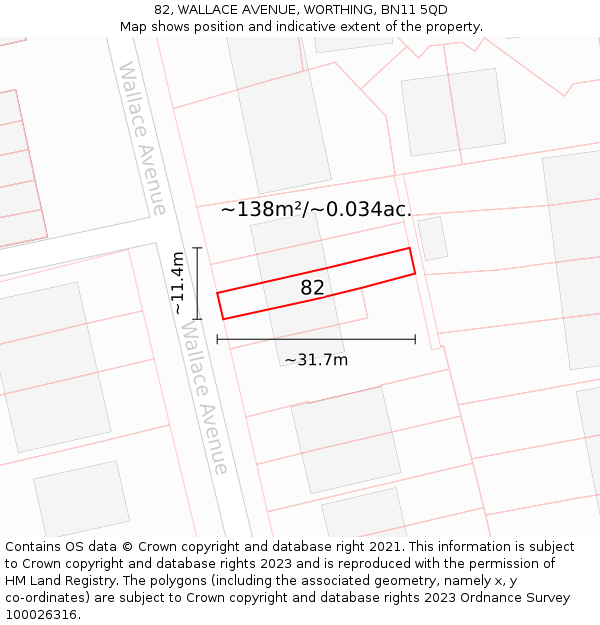82, WALLACE AVENUE, WORTHING, BN11 5QD: Plot and title map