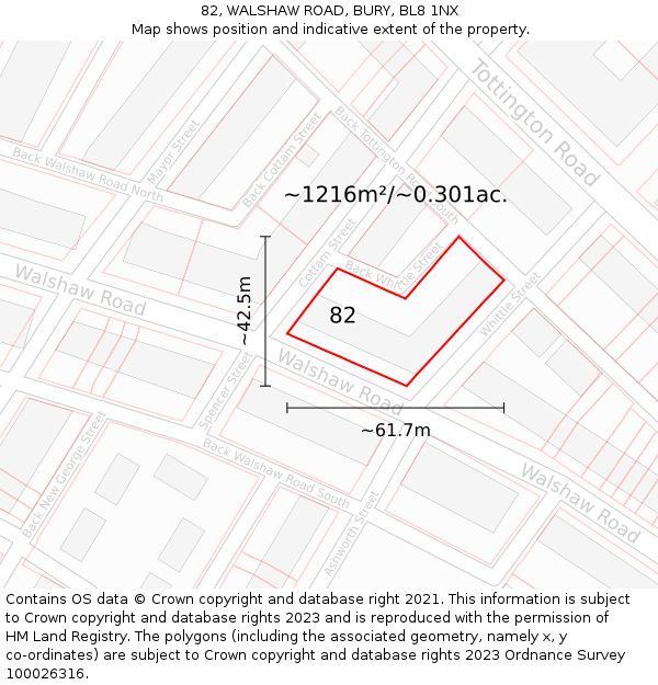 82, WALSHAW ROAD, BURY, BL8 1NX: Plot and title map