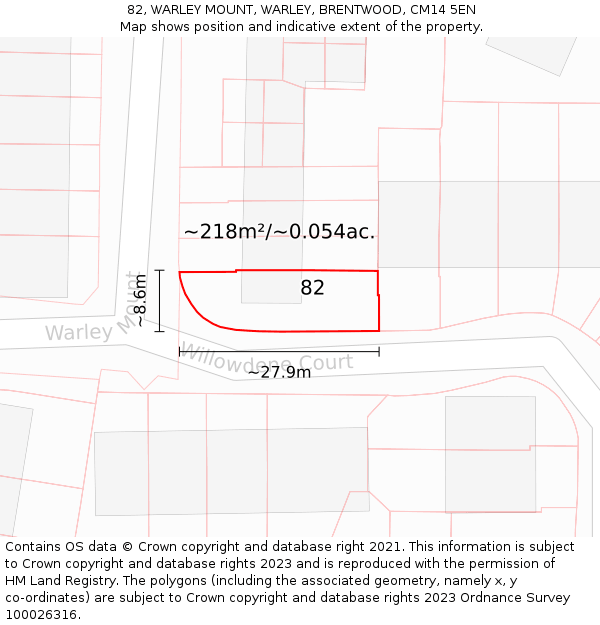 82, WARLEY MOUNT, WARLEY, BRENTWOOD, CM14 5EN: Plot and title map