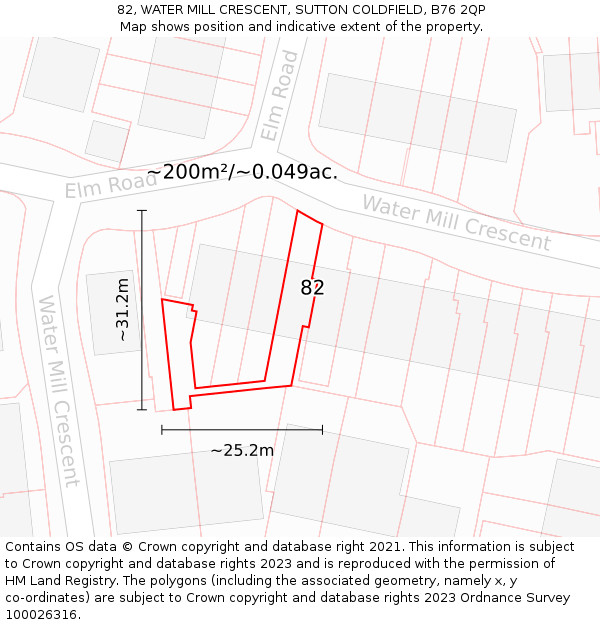 82, WATER MILL CRESCENT, SUTTON COLDFIELD, B76 2QP: Plot and title map