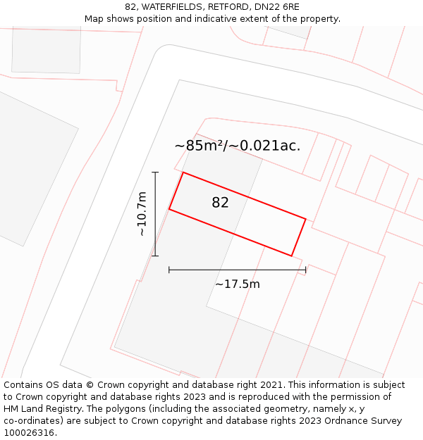82, WATERFIELDS, RETFORD, DN22 6RE: Plot and title map