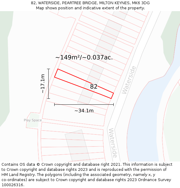 82, WATERSIDE, PEARTREE BRIDGE, MILTON KEYNES, MK6 3DG: Plot and title map
