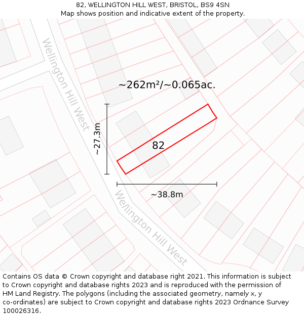 82, WELLINGTON HILL WEST, BRISTOL, BS9 4SN: Plot and title map
