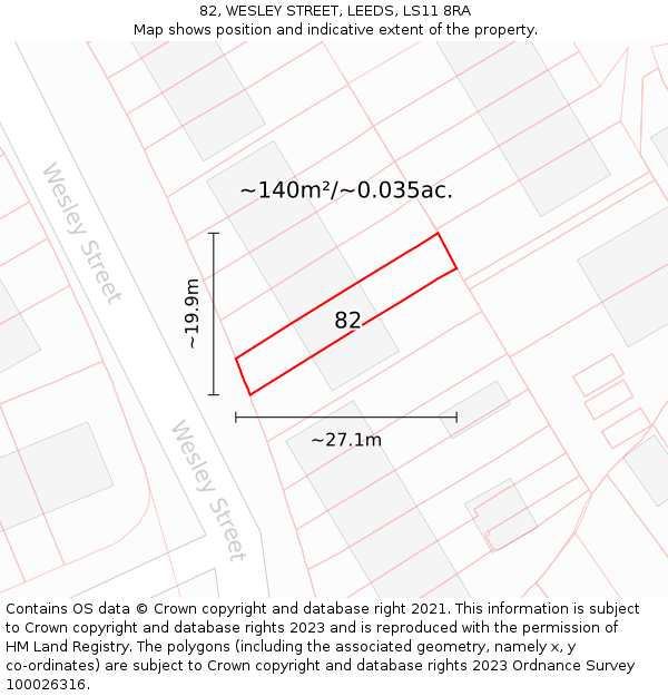 82, WESLEY STREET, LEEDS, LS11 8RA: Plot and title map