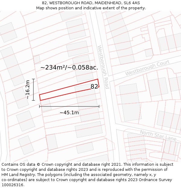 82, WESTBOROUGH ROAD, MAIDENHEAD, SL6 4AS: Plot and title map