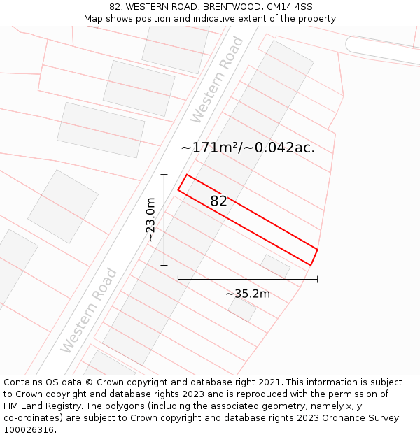 82, WESTERN ROAD, BRENTWOOD, CM14 4SS: Plot and title map