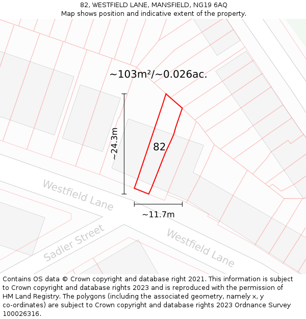 82, WESTFIELD LANE, MANSFIELD, NG19 6AQ: Plot and title map