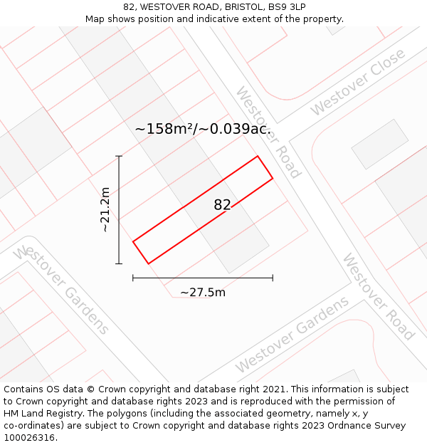 82, WESTOVER ROAD, BRISTOL, BS9 3LP: Plot and title map