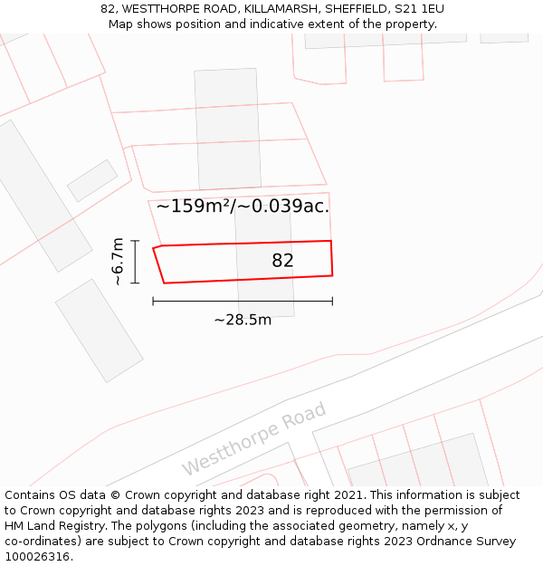 82, WESTTHORPE ROAD, KILLAMARSH, SHEFFIELD, S21 1EU: Plot and title map