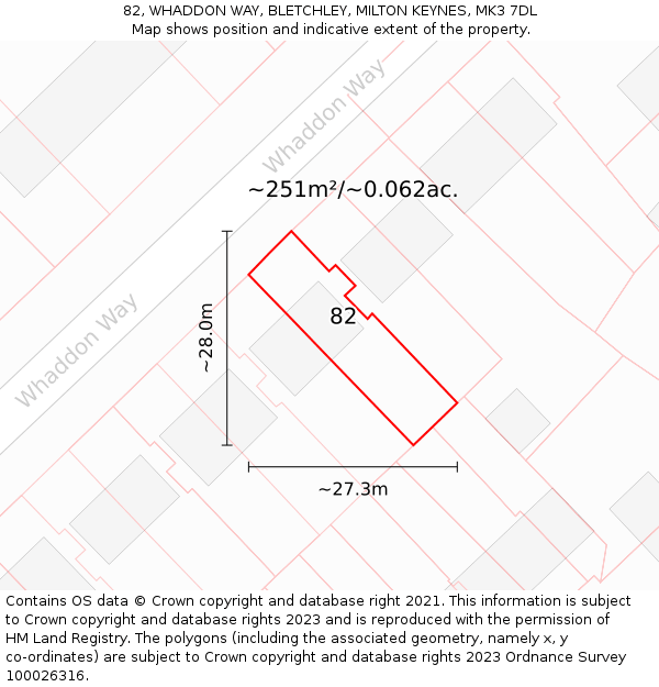 82, WHADDON WAY, BLETCHLEY, MILTON KEYNES, MK3 7DL: Plot and title map