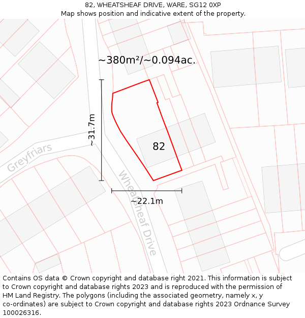 82, WHEATSHEAF DRIVE, WARE, SG12 0XP: Plot and title map