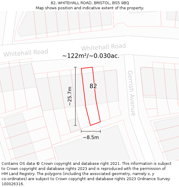 82, WHITEHALL ROAD, BRISTOL, BS5 9BQ: Plot and title map