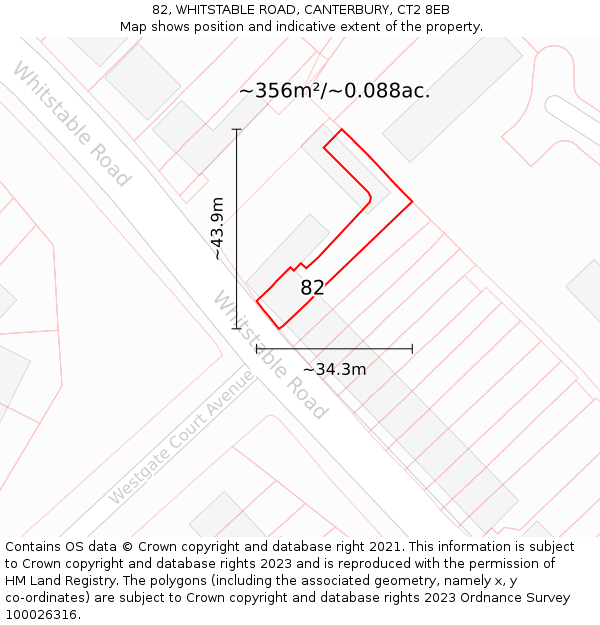 82, WHITSTABLE ROAD, CANTERBURY, CT2 8EB: Plot and title map