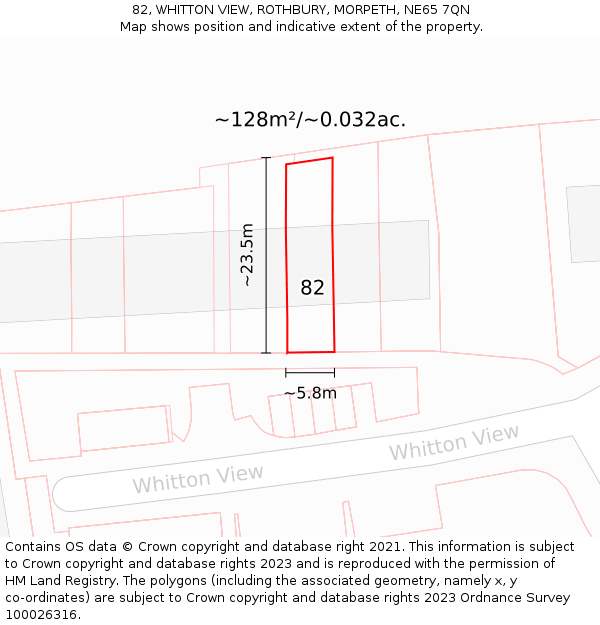 82, WHITTON VIEW, ROTHBURY, MORPETH, NE65 7QN: Plot and title map