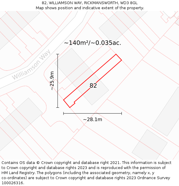 82, WILLIAMSON WAY, RICKMANSWORTH, WD3 8GL: Plot and title map