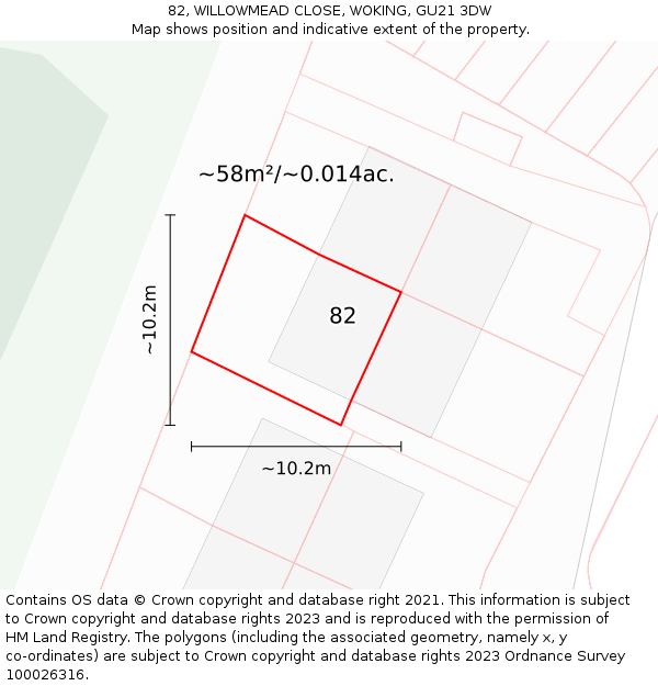 82, WILLOWMEAD CLOSE, WOKING, GU21 3DW: Plot and title map