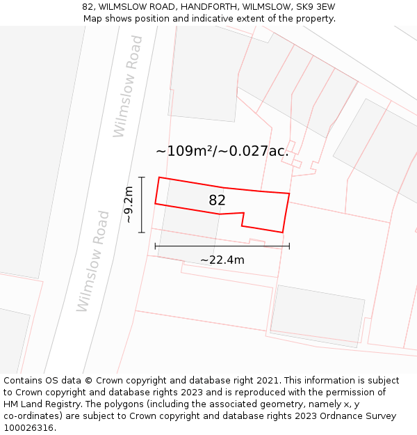 82, WILMSLOW ROAD, HANDFORTH, WILMSLOW, SK9 3EW: Plot and title map