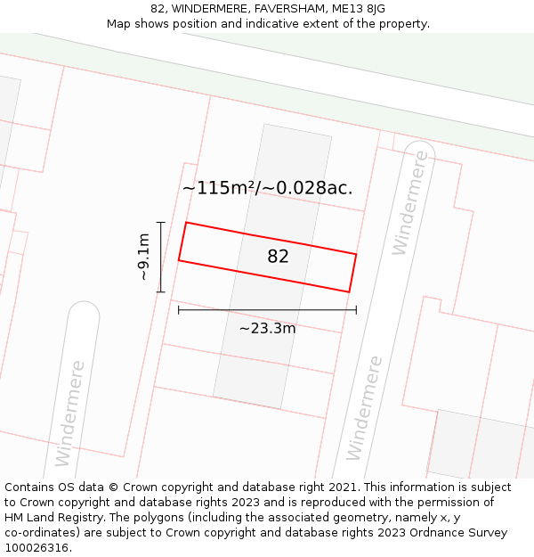 82, WINDERMERE, FAVERSHAM, ME13 8JG: Plot and title map