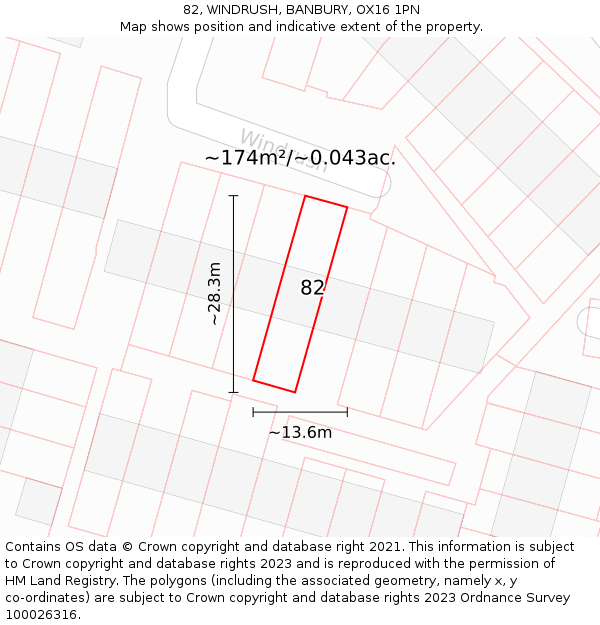 82, WINDRUSH, BANBURY, OX16 1PN: Plot and title map
