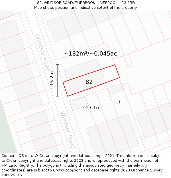 82, WINDSOR ROAD, TUEBROOK, LIVERPOOL, L13 8BB: Plot and title map