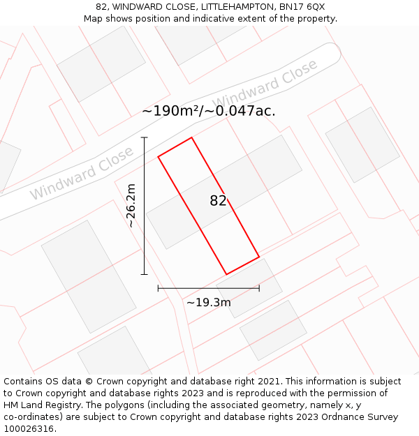 82, WINDWARD CLOSE, LITTLEHAMPTON, BN17 6QX: Plot and title map