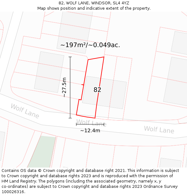 82, WOLF LANE, WINDSOR, SL4 4YZ: Plot and title map