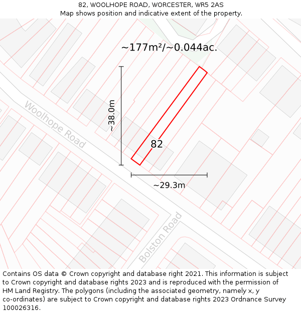 82, WOOLHOPE ROAD, WORCESTER, WR5 2AS: Plot and title map