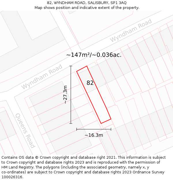 82, WYNDHAM ROAD, SALISBURY, SP1 3AQ: Plot and title map