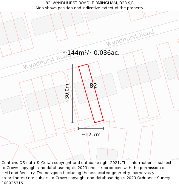82, WYNDHURST ROAD, BIRMINGHAM, B33 9JR: Plot and title map