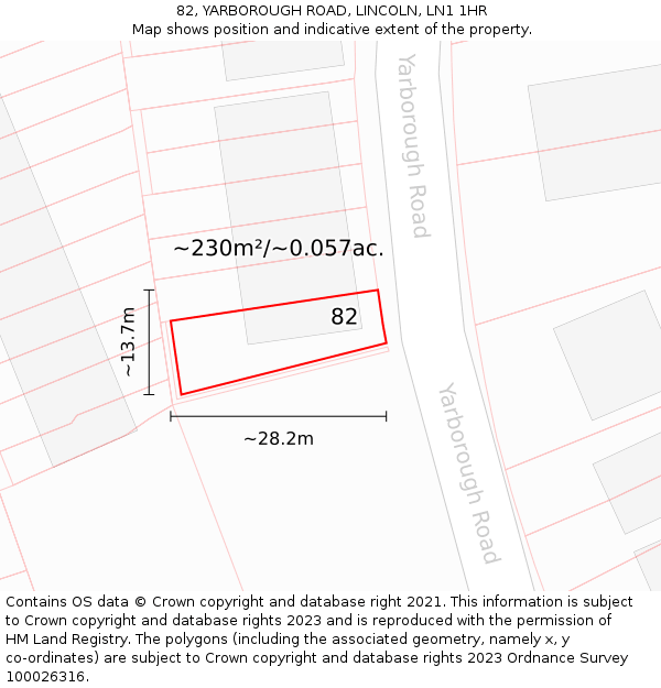 82, YARBOROUGH ROAD, LINCOLN, LN1 1HR: Plot and title map