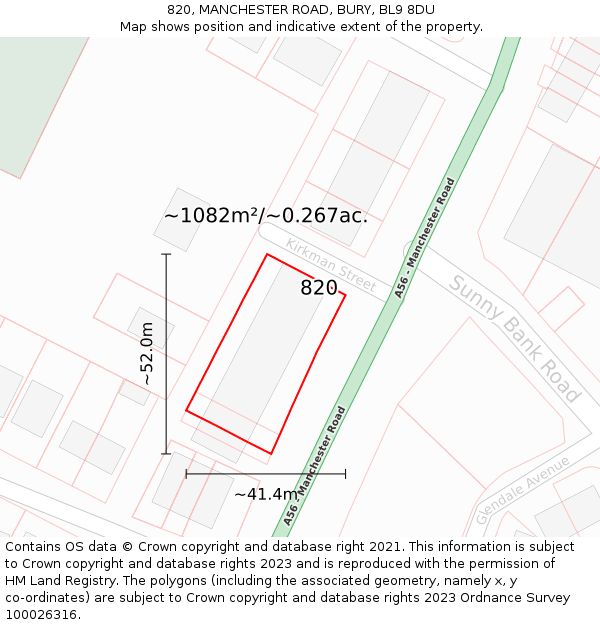 820, MANCHESTER ROAD, BURY, BL9 8DU: Plot and title map