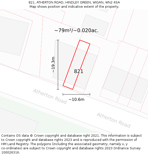 821, ATHERTON ROAD, HINDLEY GREEN, WIGAN, WN2 4SA: Plot and title map