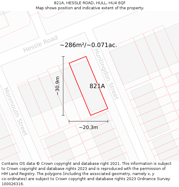 821A, HESSLE ROAD, HULL, HU4 6QF: Plot and title map