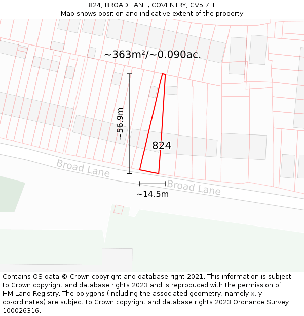 824, BROAD LANE, COVENTRY, CV5 7FF: Plot and title map
