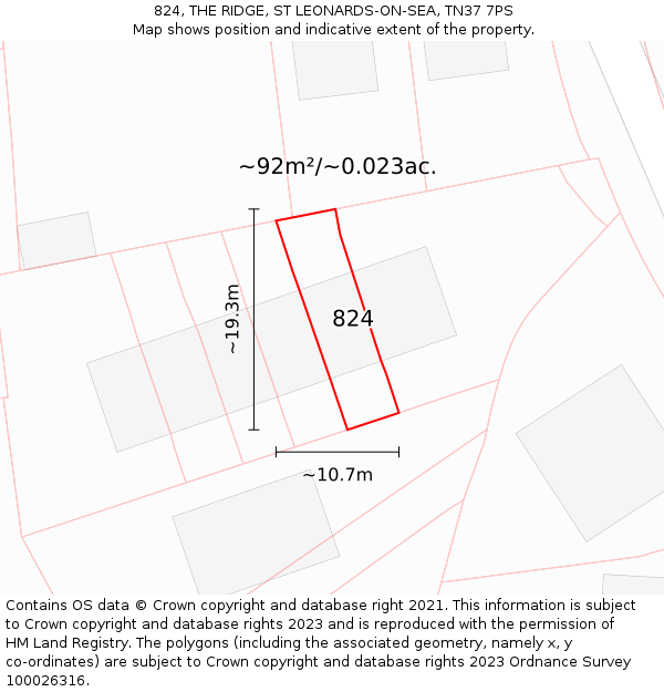 824, THE RIDGE, ST LEONARDS-ON-SEA, TN37 7PS: Plot and title map