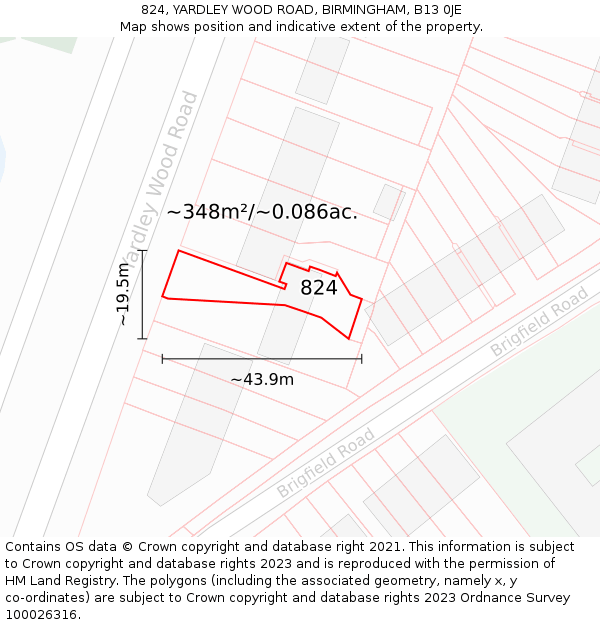 824, YARDLEY WOOD ROAD, BIRMINGHAM, B13 0JE: Plot and title map