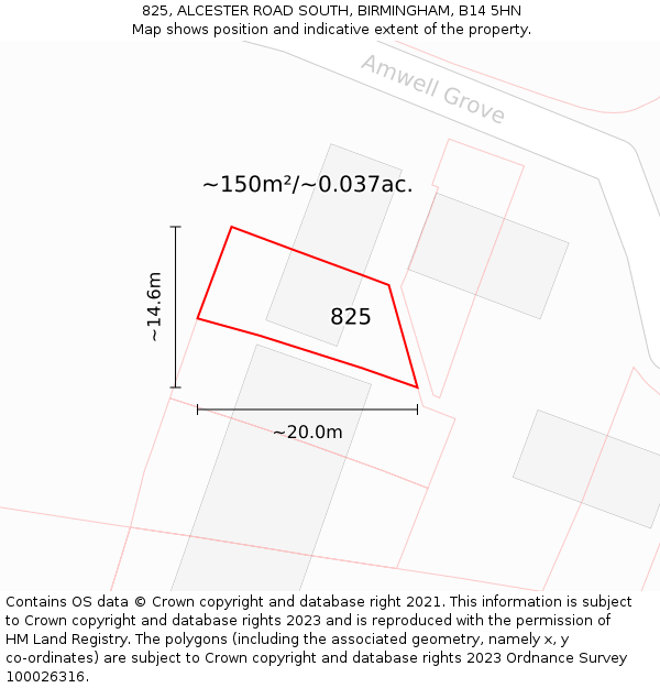 825, ALCESTER ROAD SOUTH, BIRMINGHAM, B14 5HN: Plot and title map