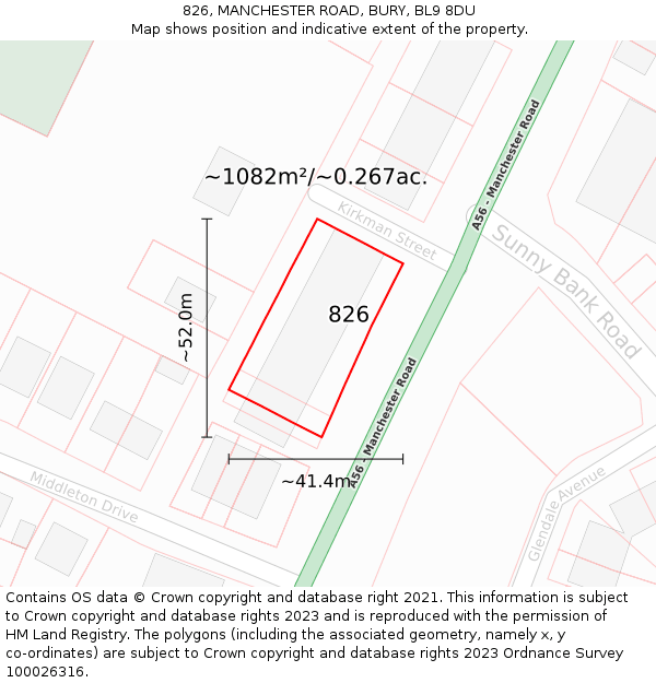826, MANCHESTER ROAD, BURY, BL9 8DU: Plot and title map