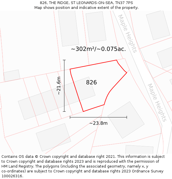 826, THE RIDGE, ST LEONARDS-ON-SEA, TN37 7PS: Plot and title map
