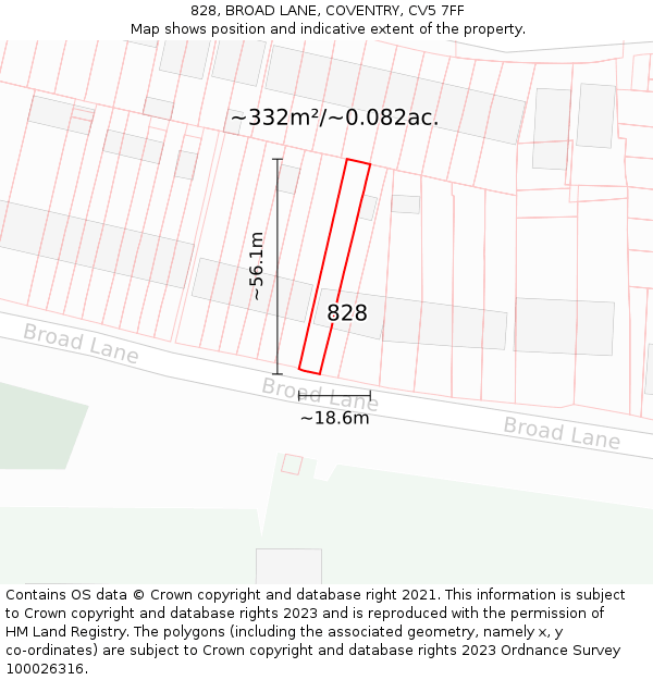 828, BROAD LANE, COVENTRY, CV5 7FF: Plot and title map