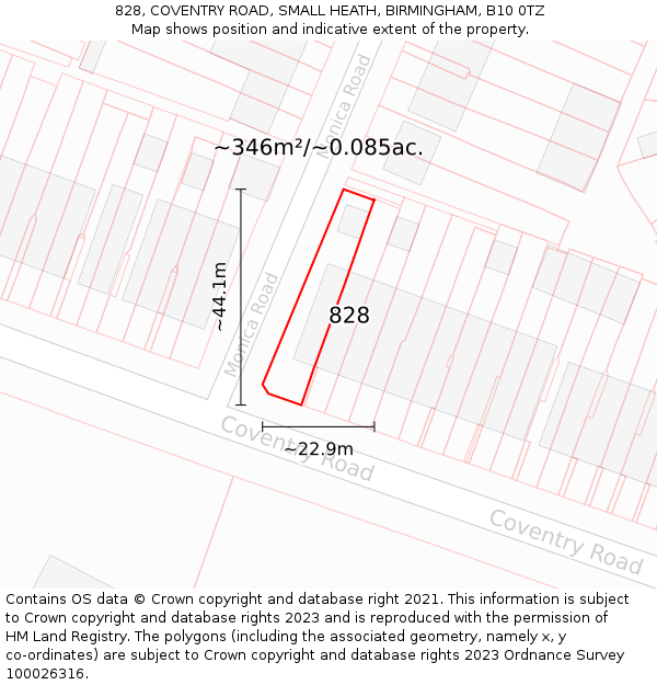 828, COVENTRY ROAD, SMALL HEATH, BIRMINGHAM, B10 0TZ: Plot and title map