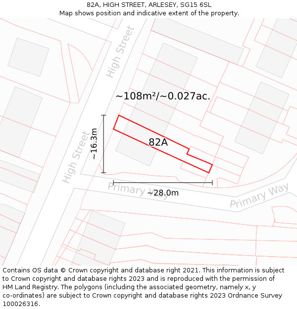 82A, HIGH STREET, ARLESEY, SG15 6SL: Plot and title map