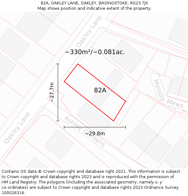 82A, OAKLEY LANE, OAKLEY, BASINGSTOKE, RG23 7JX: Plot and title map