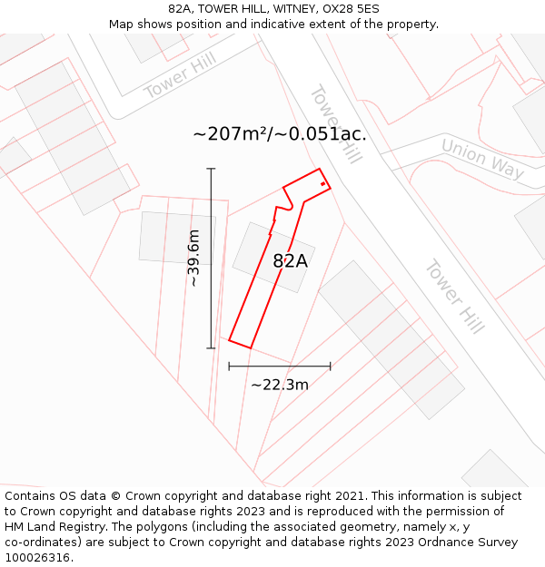 82A, TOWER HILL, WITNEY, OX28 5ES: Plot and title map